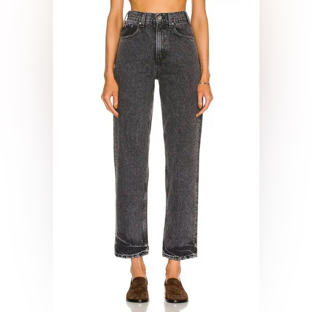 GRLFRND: FADED BLACK HIGH-RISE STRAIGHT-LEG JEANS - Picture 2 of 10